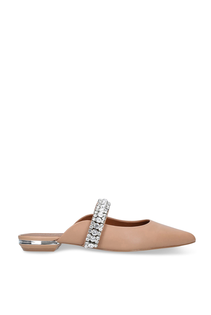 Princely Embellished-Strap Leather Mules